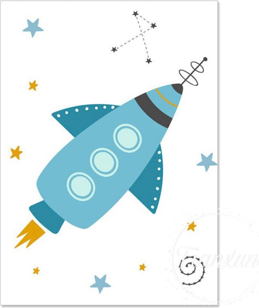 TPFLiving Kunstdruck LW-1328 (OHNE RAHMEN) Poster - Leinwand - Wandbild - Hochauflösender Giclée-Druck, langlebig und hochwertig - Astronaut, Rak...