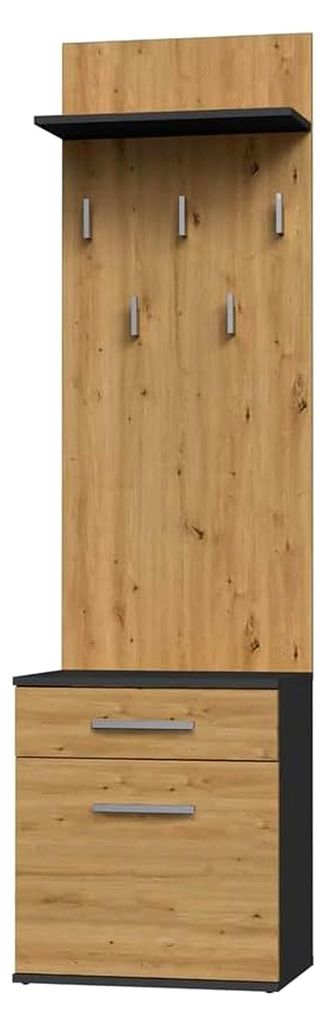 Schuhschrank mit Garderobe – Flurmöbel Set mit Schublade, Schrank, 5 Haken und Ablage – Moderner Schrank für Schuhe und Jacken – Farbe Anth...