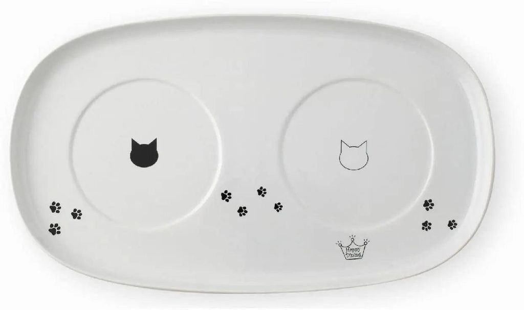 Katzen-Tablett – doppelt für zwei Katzenfressnäpfe – weiß – Porzellan-Tablett