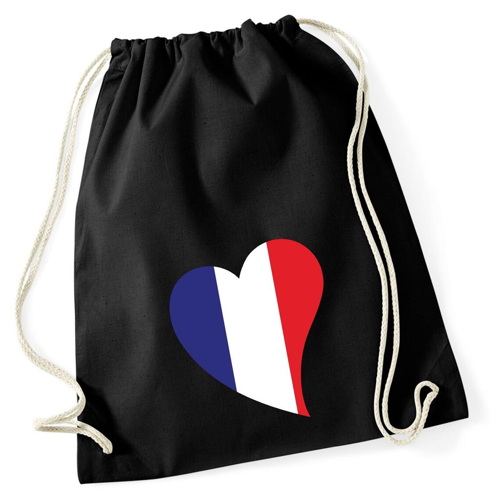 Huuraa Turnbeutel Frankreich Flagge Herz 12 Liter Black Baumwolle Rucksack Geschenkidee