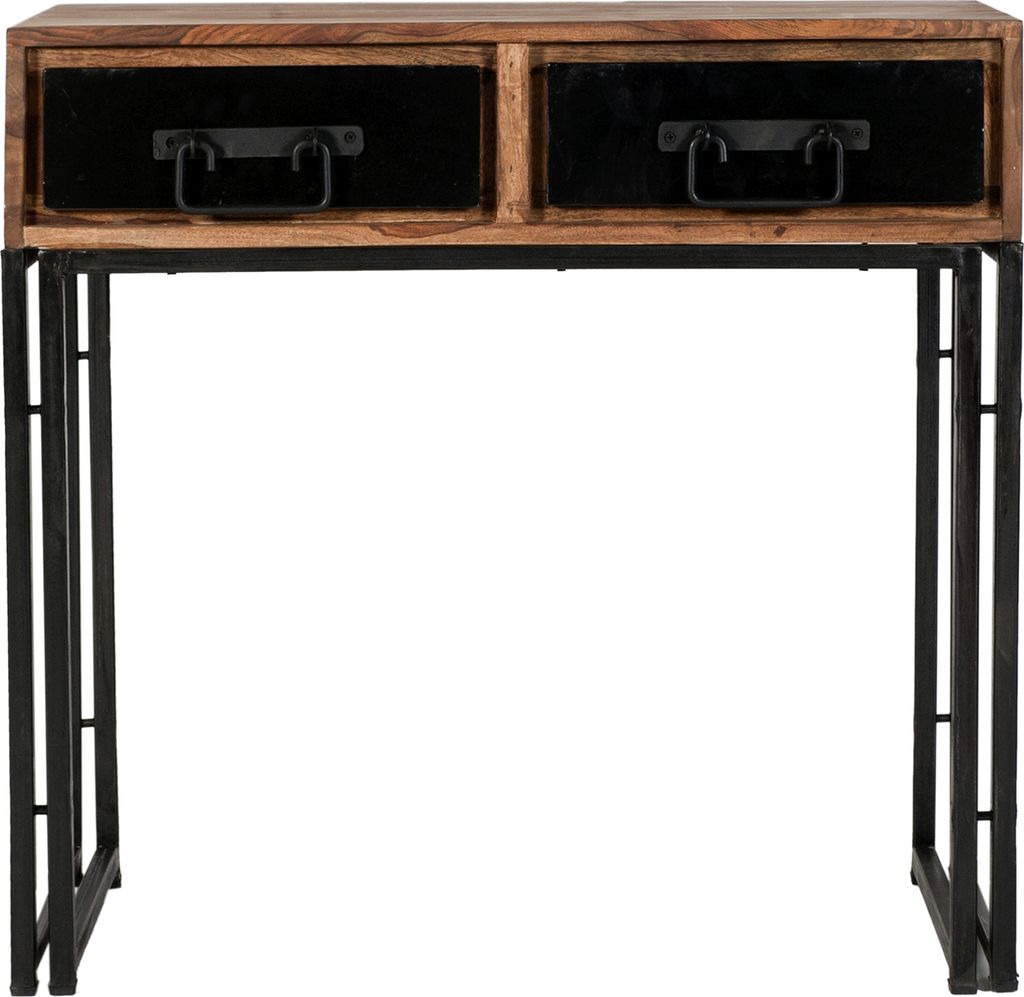 SIT Möbel Telefontisch mit 2 Schubladen | Akazie natur | Metallgestell schwarz | B 80 x T 40 x H 76 cm | 09284-01 | Serie PANAMA
