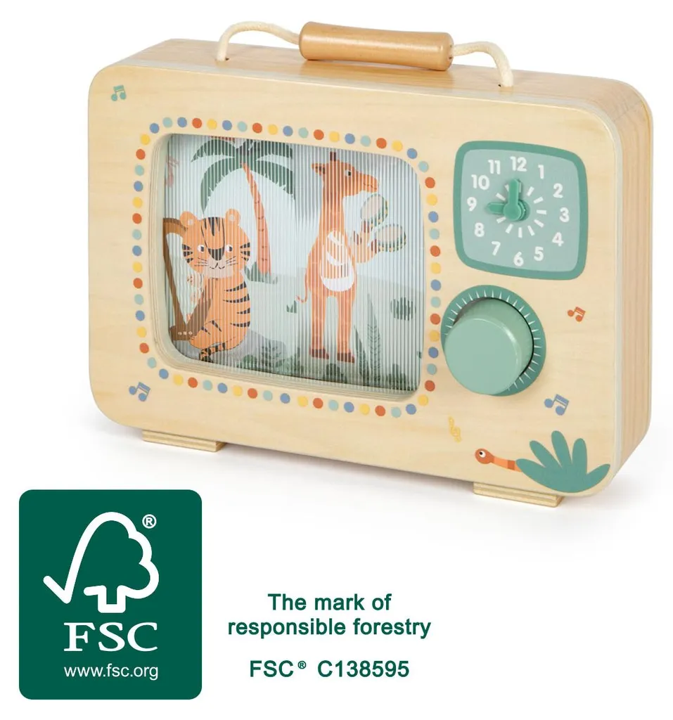Boîte à musique en bois pour enfant thème Safari - Jouet éveil musical