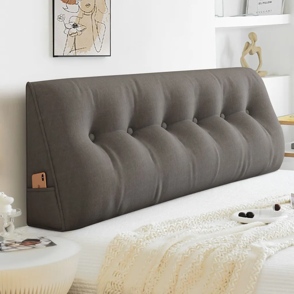 Dossier de lit ergonomique et grand traversin triangulaire de 150 cm Gris