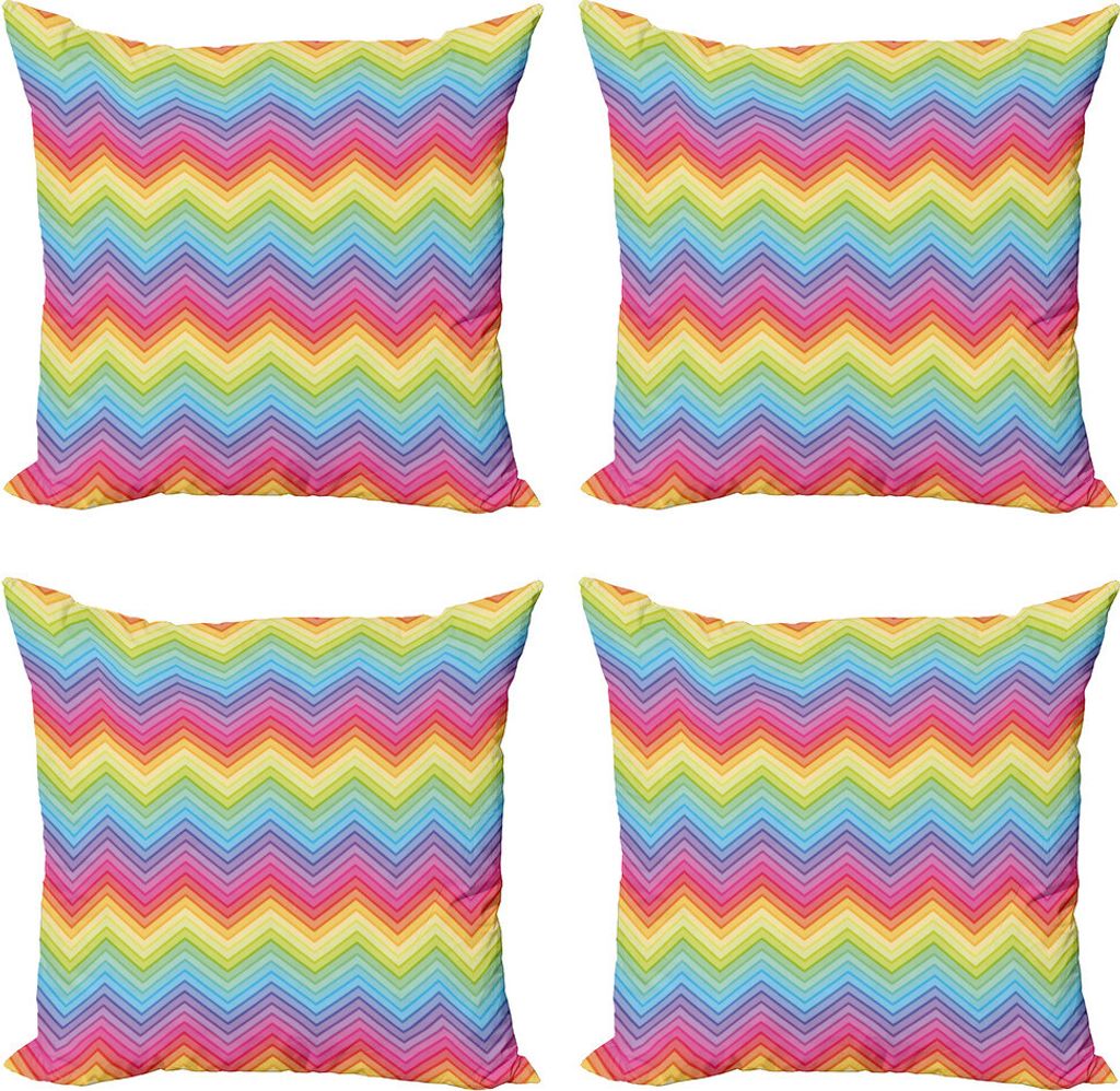 ABAKUHAUS Regenbogen Kissenbezug Set (4 Stück), Bunte Vivid Chevron, Moderner Doppelseitiger Digitaldruck, 60 cm x 60 cm, Mehrfarbig