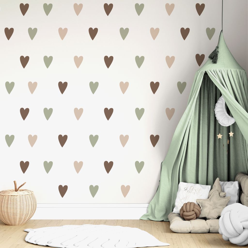 Muralo Aufkleber Wandsticker Pastell HERZEN Wanddeko Wandtattoo für Kinderzimmer Br. 60cm x Hö. 30cm