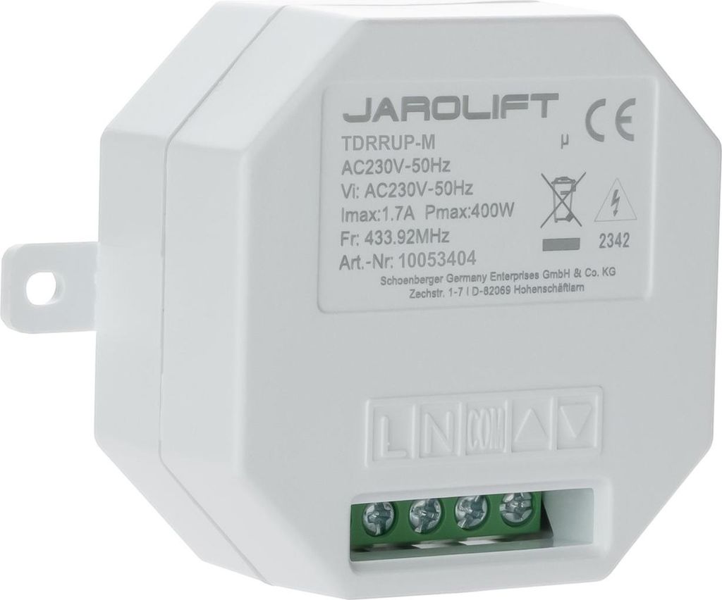 Jarolift Funkempfänger für Markisenmotoren TDRRUP-M, 1-Kanal, Unterputz für Markisenmotoren, 433,92 MHz, Rolling Code, IP20, kompatibel mit TDR...
