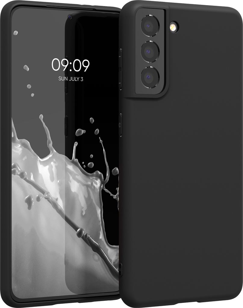 kwmobile Hülle kompatibel mit Samsung Galaxy S21 Hülle - weiches TPU Silikon Case - Cover geeignet für kabelloses Laden - Schwarz matt