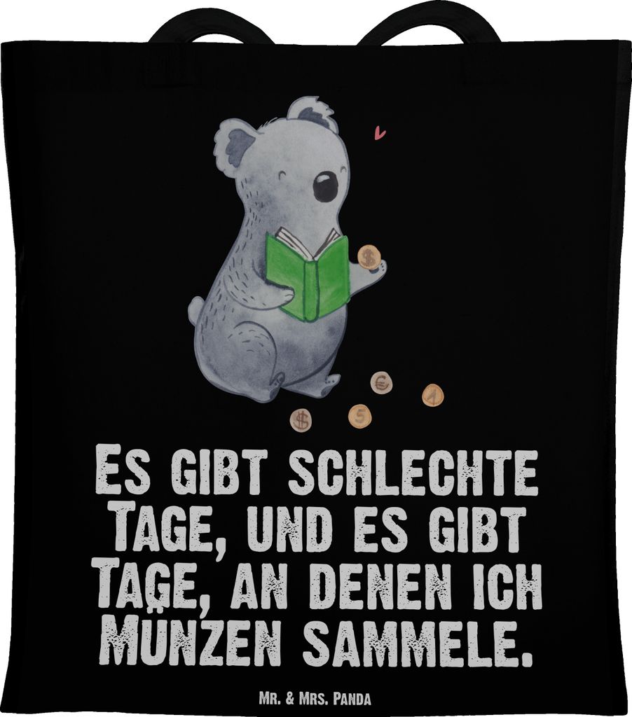 Mr. & Mrs. Panda Tote Bag Koala Münzen sammeln - Schwarz - Geschenk, Laptoptasche, Tasche, Numismatik, Schultasche, Tragetasche, Shopping, aus All...