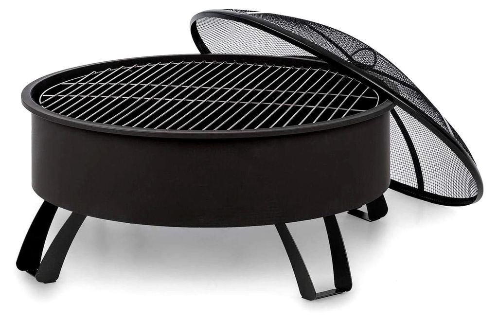 2-in-1 Feuerschale - Ø 75 cm Grill, Abnehmbarer Funkenschutz, Ø 68 cm Grillrost, pulverbeschichteter Stahl, inkl. Schürhaken und Grillrost, Stil...