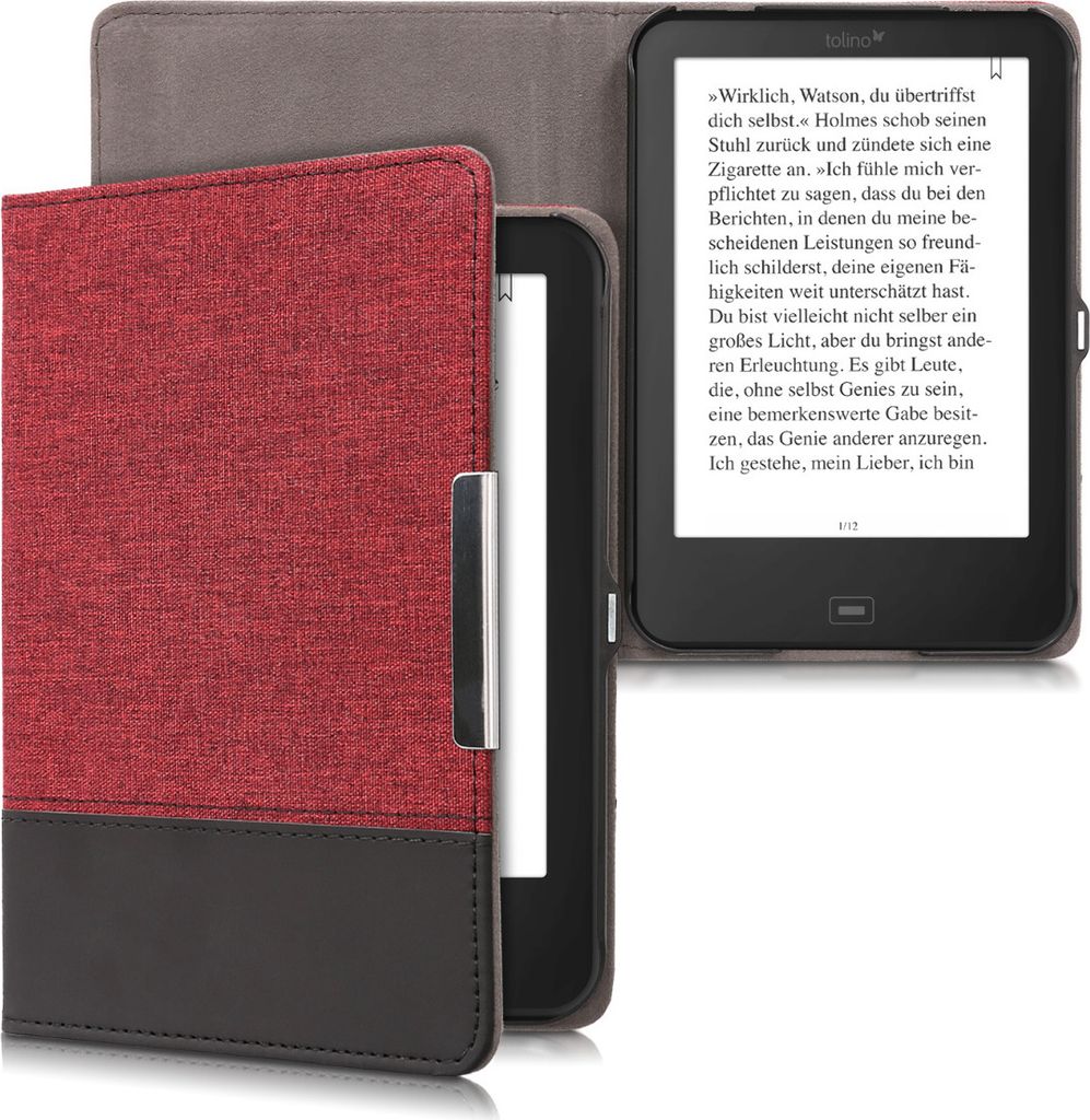 kwmobile Hülle kompatibel mit Tolino Shine 2 HD - Canvas eReader Schutzhülle Cover Case - Dunkelrot Schwarz