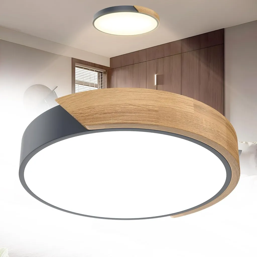 Lampada Soffitto LED 96W Legno e Grigio | 6000K Alta Luminosità