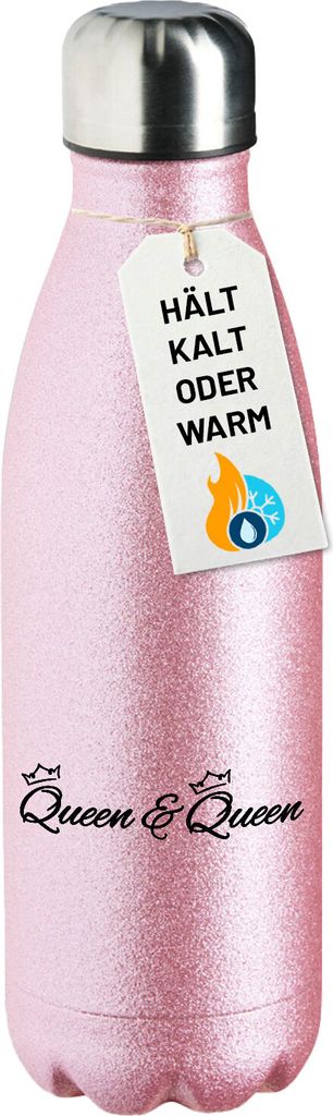 Huuraa Trinkflasche Queen & Queen Krone 500ml Pink Edelstahl Wasserflasche Trinkflasche Geschenkidee
