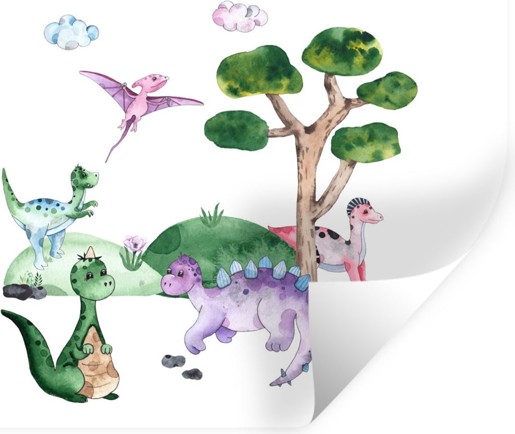 MuchoWow Wandtattoo Wandsticker Wandaufkleber Kinderzimmer - Farben - Dinosaurier - Jungen - Mädchen - Kinder 120x80 cm Selbstklebend und Reposi...