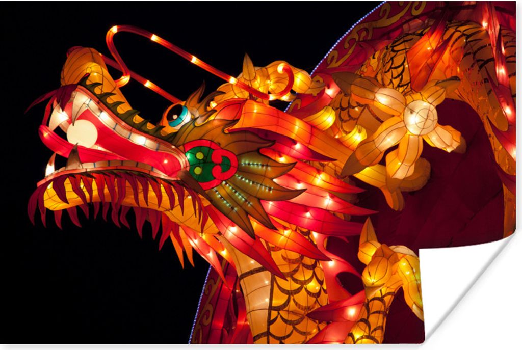MuchoWow Poster Ein leuchtender Kopf eines chinesischen Drachens 180x120 cm - Fotoplakat
