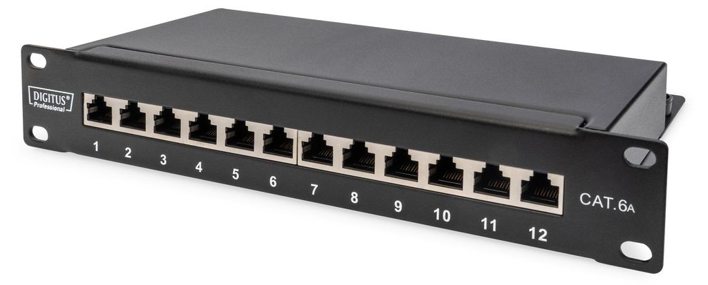 10" Patchpanel DN-91612S-EA, 12-Port, Cat.6a (schwarz, 1HE, Rack Mount, geschirmt)