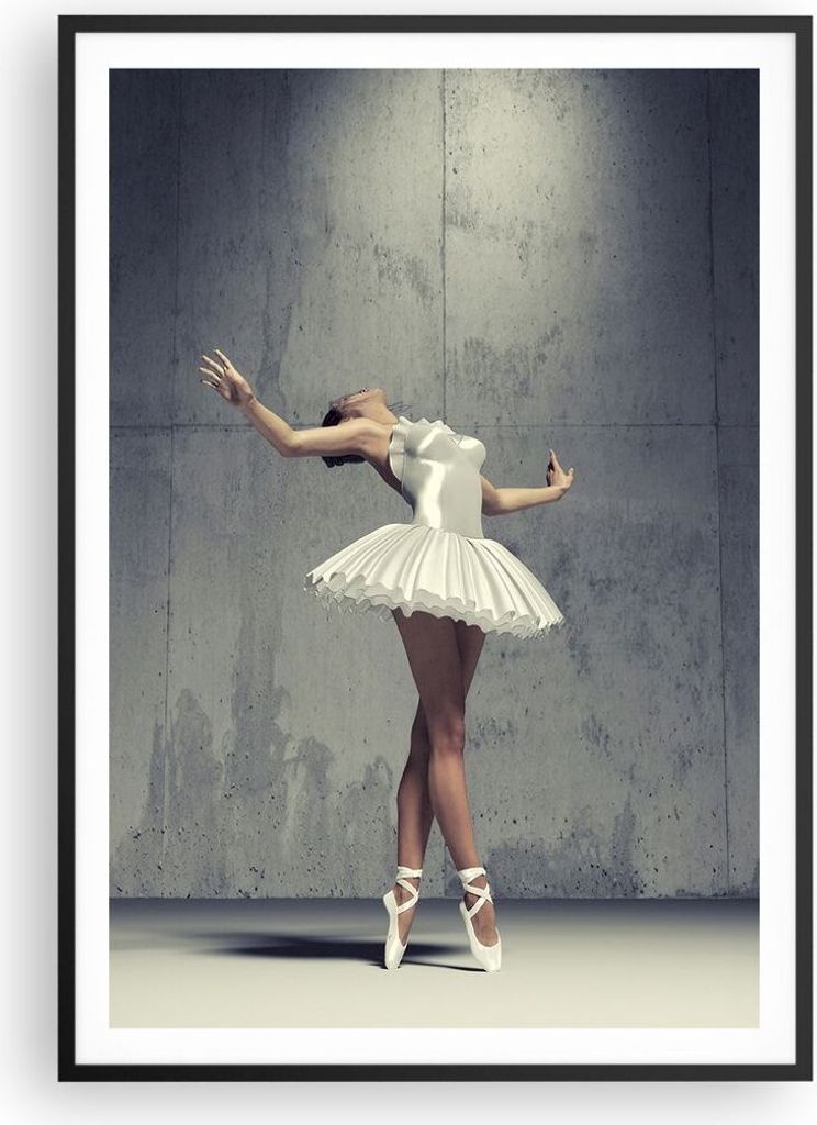Gerahmtes Poster - Schwarzer Rahmen - Ballerina Weiß Wand - 70x100 cm - Wand Bild - Wanddeko - Wandbilder - Kunstposter - Wandposter - Bilderrahme...