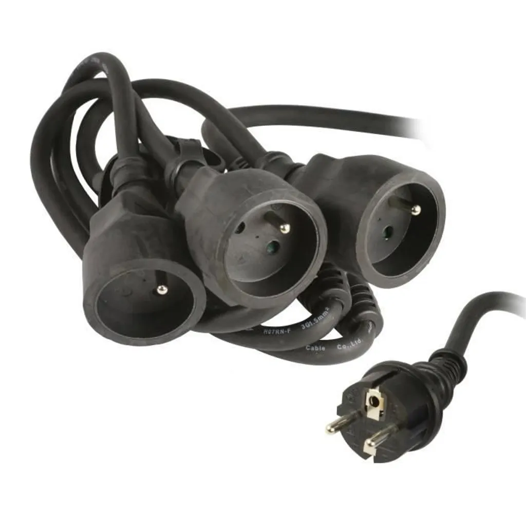 Rallonge noire triple sorties 80 cm avec câble souple haute qualité