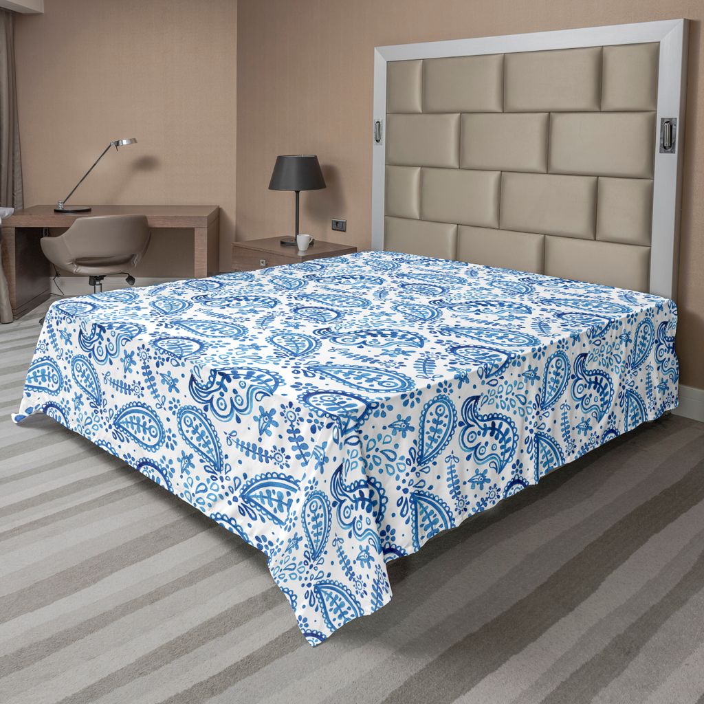 ABAKUHAUS Paisley Bettlaken, Handmalerei Aussicht Ikat Art Vintage Ostblumengekritzel in Aquarell Grafik Druck, weiches bequemes oberes Bettlaken f...