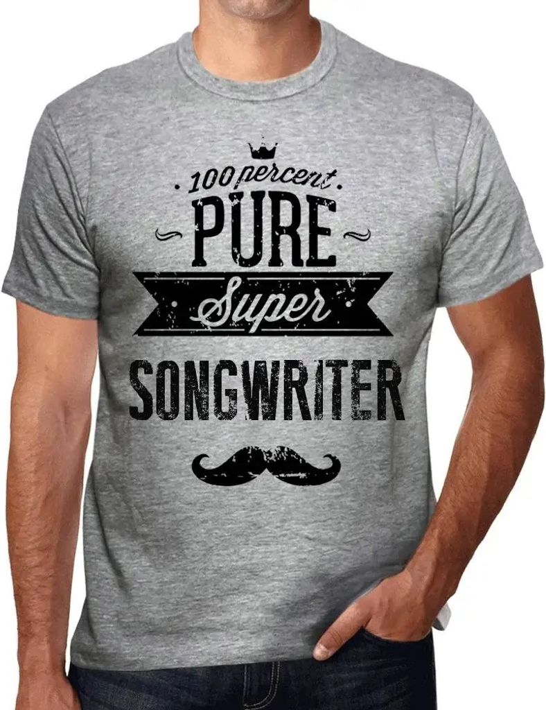Herren Grafik T-Shirt 100% Pure Super Songwriter Öko-Verantwortlich Vintage Jahrgang Kurzarm Lustige Druck Geburtstag Geschenk Mann