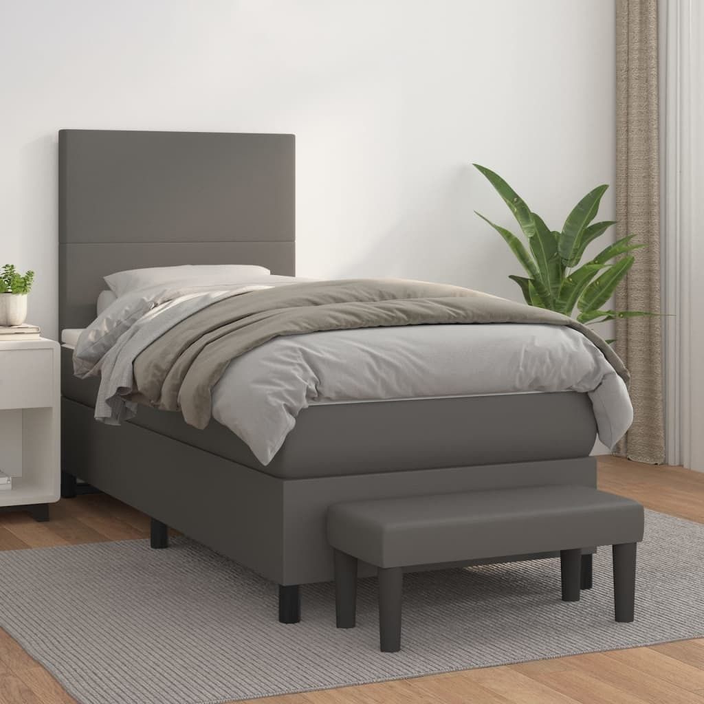 Möbel Boxspringbett mit Matratze Grau 80x200 cm Kunstleder - Klassische Betten 3137513