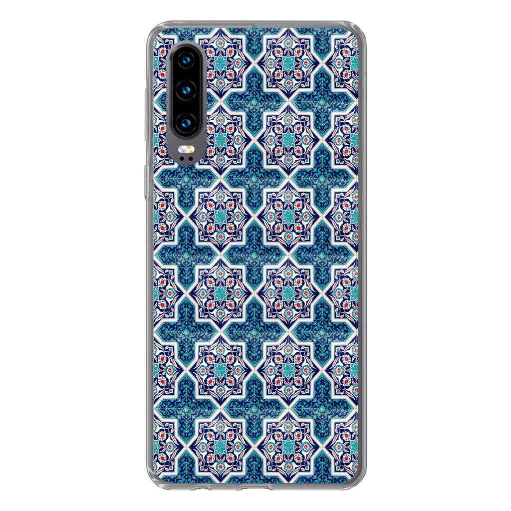 MuchoWow Handyhülle Schutzhülle Hülle für Huawei P30 Ein marokkanisches Mosaikfliesenmuster, bei dem hauptsächlich die Farbe Blau verwendet ...