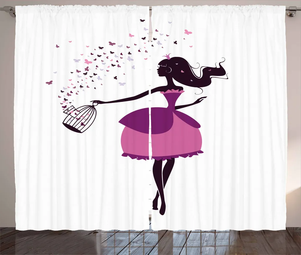 ABAKUHAUS Tenda rustica Princess, gabbia per farfalle da bambina, tende universali per soggiorno con passanti e ganci, 280 x 225 cm, magenta scuro, marrone scuro e rosa