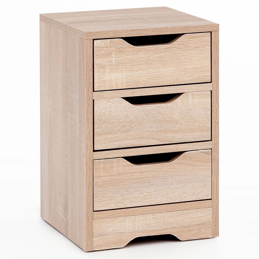 WOHNLING Nachtkonsole WL5.705 31x49x31 cm Sonoma mit 3 Schubladen Braune Nachtkommode mit Stauraum Nachttisch Schlicht Modern Nachtschränkchen Klein