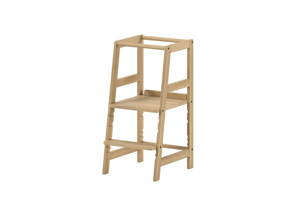VIPACK - LERNTURM aus massiver Buche, Trittstufe- und Stehfläche 3-fach höhenverstellbar, Oberfläche natur lackiert