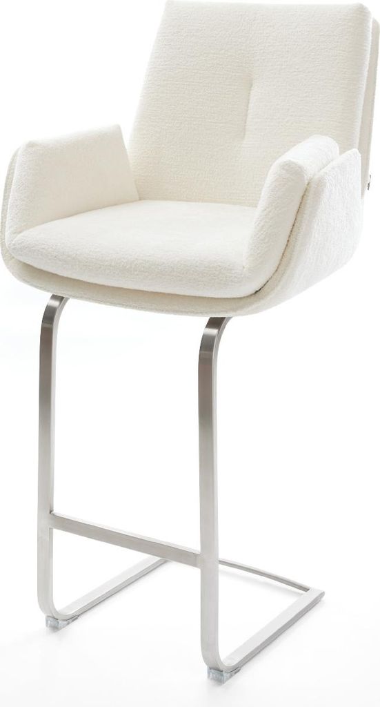 DELIFE Barstuhl Clea-Flex Bouclé Soft Beige Freischwinger Flach Edelstahl Silberfarben