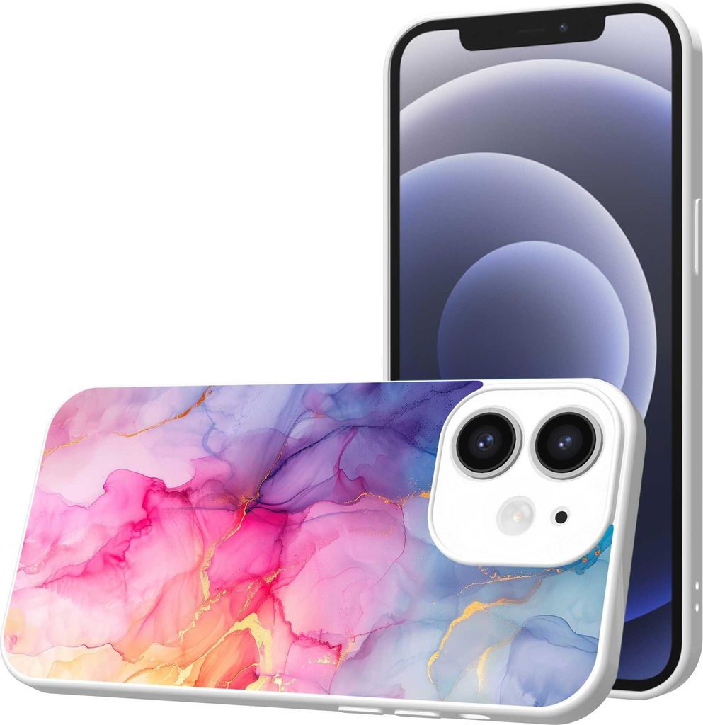 Smartphonica Telefon Fall geeignet für iPhone 12 mit Regenbogen-Marmor-Print - TPU Back Cover Case Regenbogen-Marmor-Design - Weiß