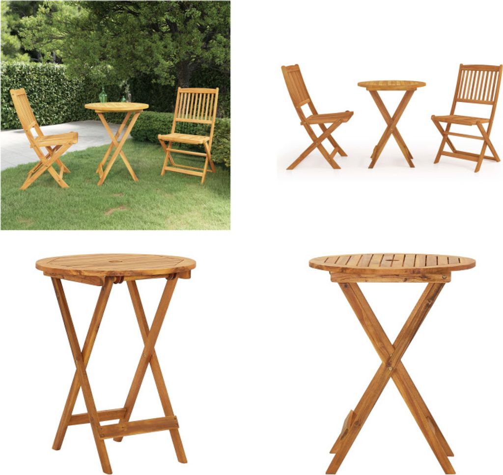 vidaXL 3 tlg. Garten Essgruppe Klappbar Massivholz Akazie - Garten-Essgruppe - Garten-Essgruppen - Gartengarnitur - Gartengarnituren