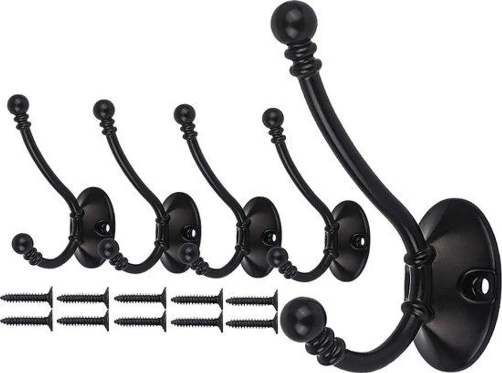 Crochet mural double ultra résistant en acier noir mat, lot de 5