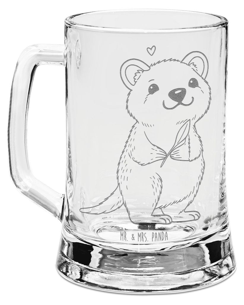 Mr. & Mrs. Panda Krug Quokka Happy - Transparent - Geschenk, Seidel, Niedliches Tier, Aufschieberitis, Dinge Erledigen, Verschieben, Glaskrug, Bier...