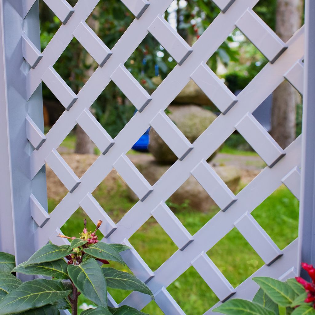 Pflanzkasten NYVIGreen 43x43x140 cm 44 Liter mit Spalier - Pflanzkübel aus wetterfestem & recyceltem Kunststoff, Farbe:Grau