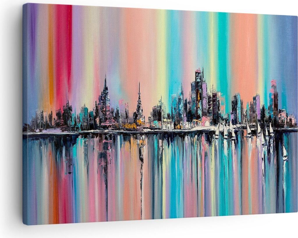 Bild auf Leinwand - Leinwandbild - Stadt Aussicht Wasser - 70x50cm - Wand Bild - Wanddeko - Leinwanddruck - Bilder - Kunstdruck - Wanddekoration - ...