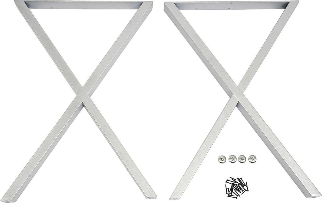 Tischbeine - X-Form Stahlbeine - 2 Stück - Tragkraft 200 kg - 50×71 cm - Montageplatte 5 mm - Gebürstetes Silber