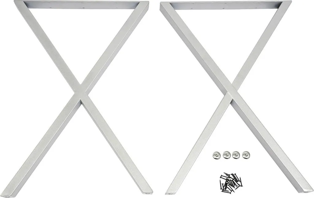 Pieds de table en X argent brossé 50x71 cm - Set de 2 pièces acier