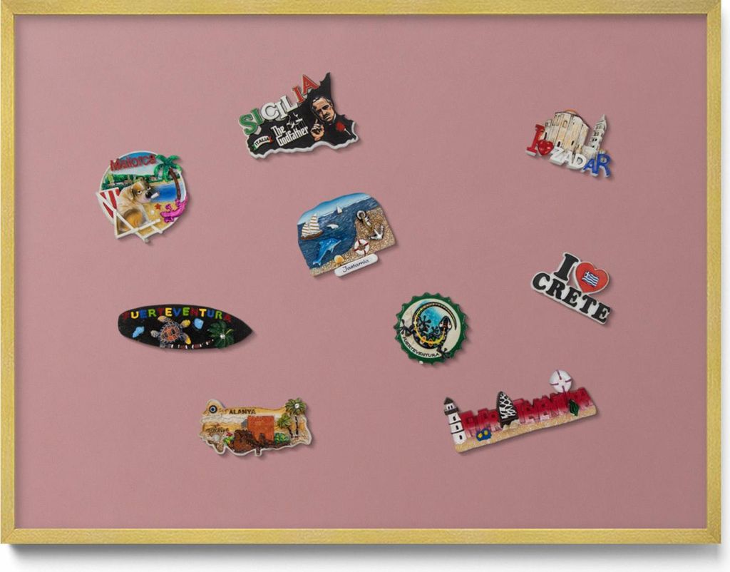 Magnetische Tafel 80x60 cm – Goldener Rahmen – Pastellrosa – Magnetwand, Magnetboard, Magnetpinnwand, Kinderzimmer & Schule