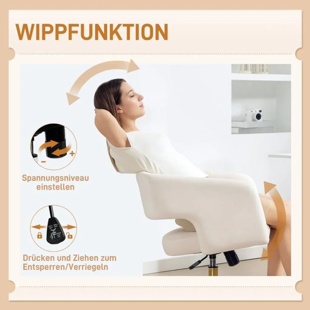 Fini le mal de dos avec cette chaise de bureau velours blanc réglable