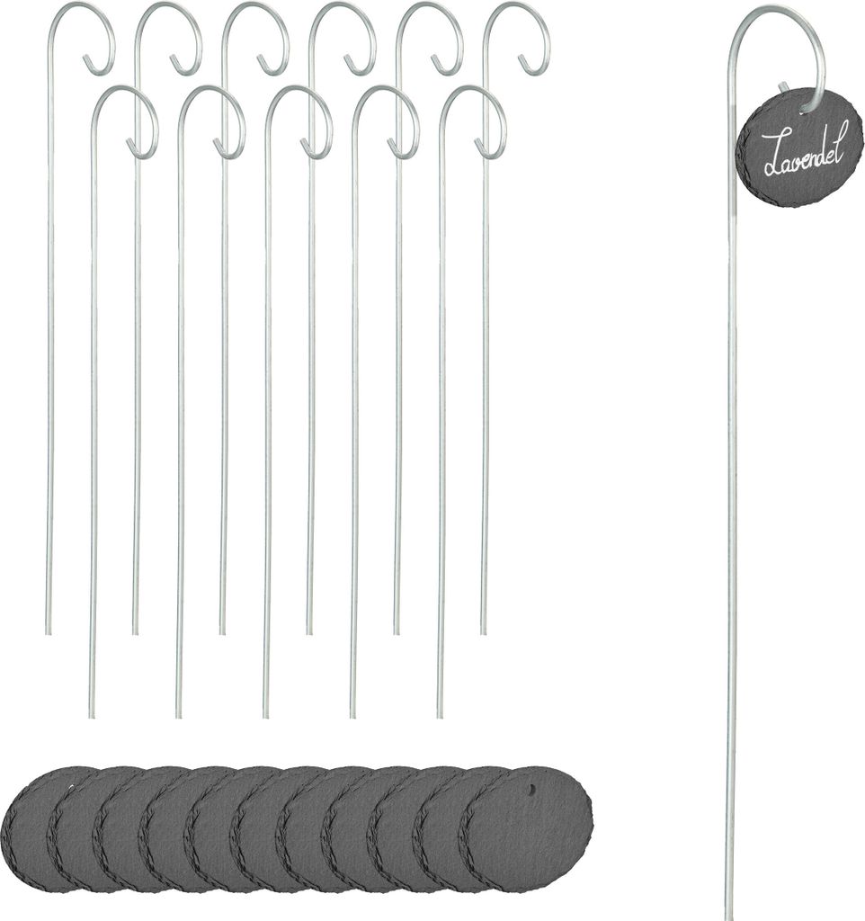 relaxdays 12 ovale Schiefer-Pflanzenschilder