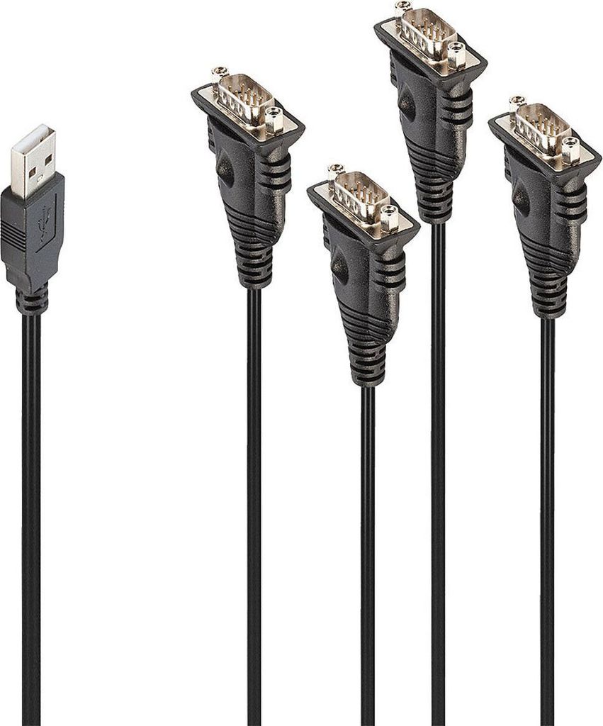 USB 1.1 Adapter, USB-A Stecker > 4x Seriell RS232 Stecker (schwarz, 94cm)