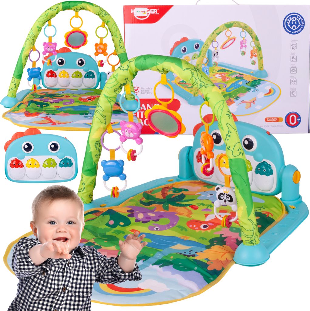 MalPlay Pädagogische buntes Musik Spielmatte mit Keyboard Klavier Lernmatte mit Spielbogen Ton&Licht für Babys und Kinder ab 0 Monaten