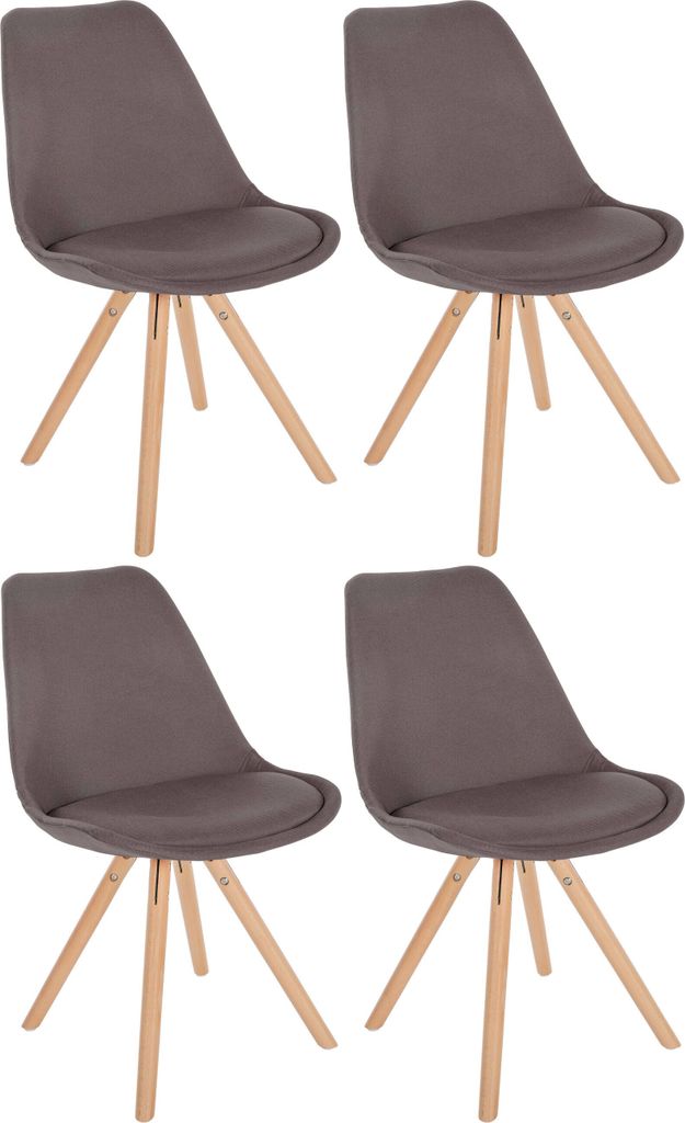 CLP 4er Set Besucherstühle Esszimmerstühle Sofia mit Stoffbezug und hochwertiger Pol Farbe taupe Gestell Farbe natur (rund)