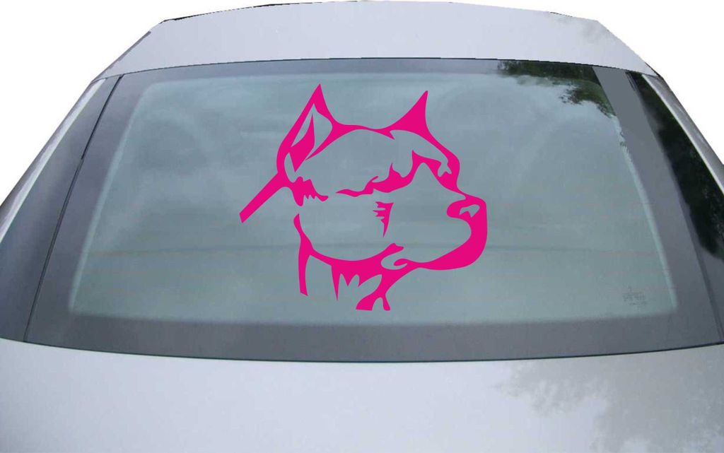 Indigos UG - Aufkleber Heckscheibe & Motorklappe DE2280 - pink - 600x550 mm - Pitbull Kopf - Auto Scheiben Fenster Heckklappe Tuning Racing JDM - D...