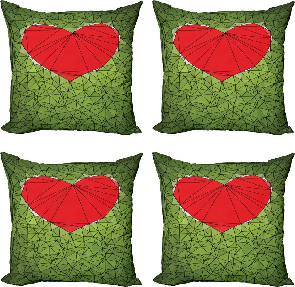 ABAKUHAUS Polygonen Kissenbezug Set (4 Stück), Geometrisches Mosaik-Kunst-Herz, Moderner Doppelseitiger Digitaldruck, 50 cm x 50 cm, Lindgrüne un...