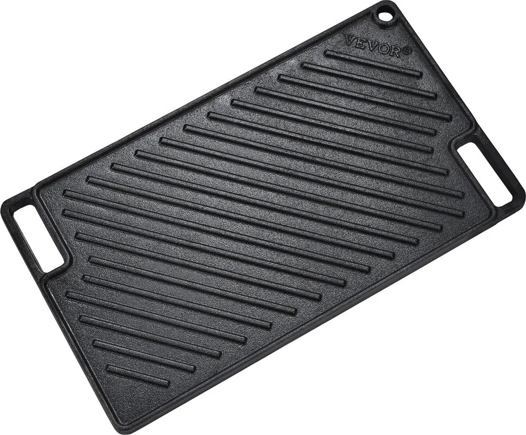 Plaque de cuisson réversible en fonte 42 x 25 cm pour grill et barbecue