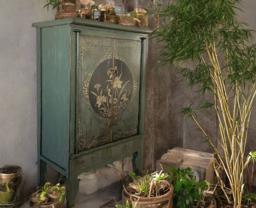 Hochzeitsschrank Schrank Kommode Kleiderschrank Möbel asiatisch chinesisch orientalisch Vintage-Stil aus Holz tannengrün