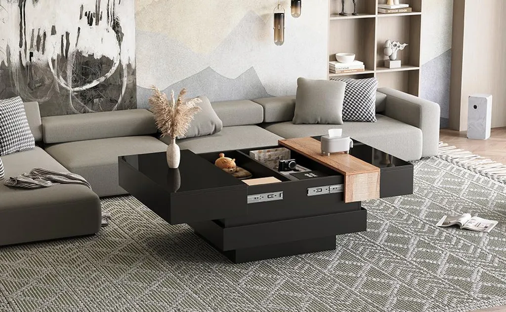 Table basse design anti-encombrement avec coffre intégré noir - 9