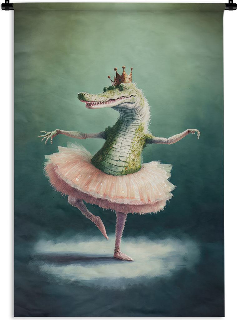 MuchoWow Wandteppich Wandbehang Krokodil - Krone - Gold - Ballett - Porträt - Kinder 60x90 cm Tapisserie Dekoration Wandtuch - Foto-Teppich - Ab...