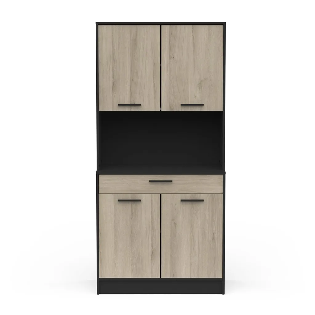 Buffet 4 portes et 1 tiroir en chêne Kronberg et noir Napoli L83cm